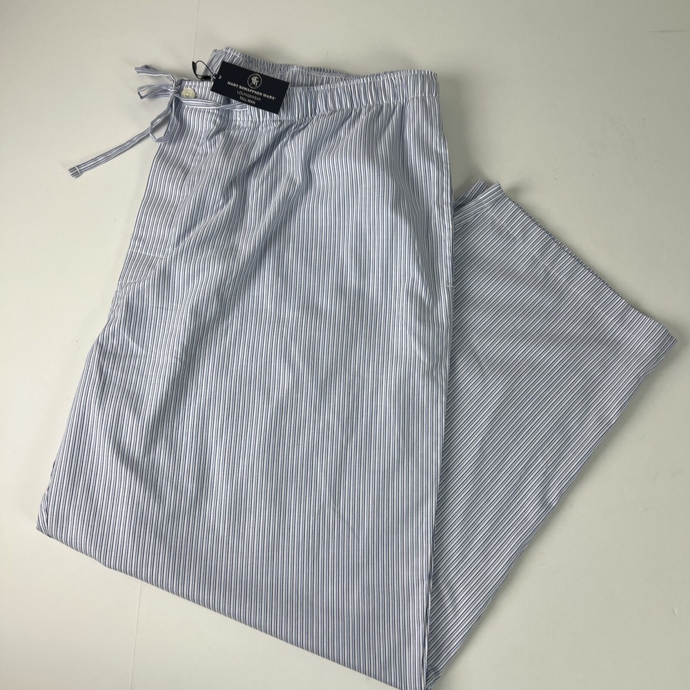 Hart Schaffner Marx Lounge Pants Men 4XT Blue Striped Cotton Tall Loungewear A06